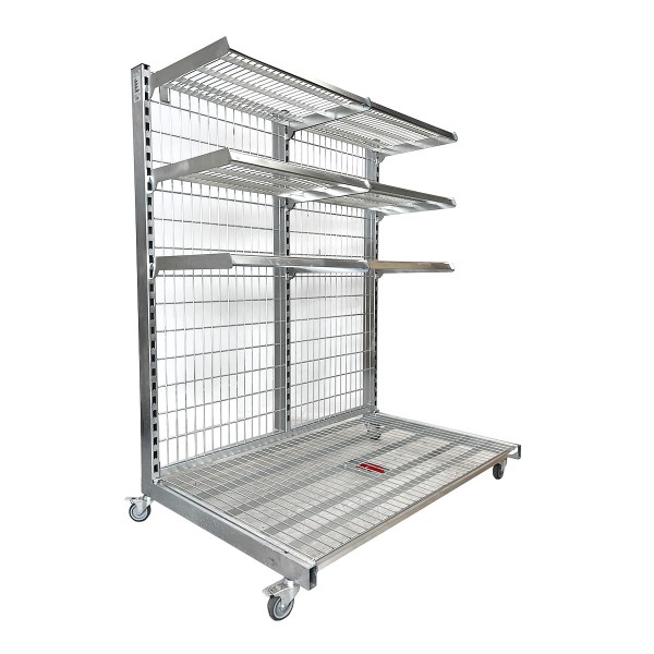 Goods presenter / goods shelf solid chrome - 3 shelves - mobile