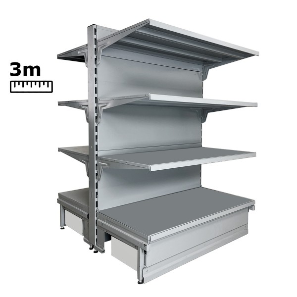 Gondola shelf - Storebest - grey aluminium - length 3m - with 3 shelves